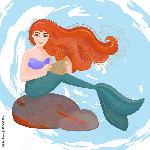 RED HAIRED MERMAID Underwater Princess Girl Tropical Sea Ocean Travel Cruise Vacation Wedding Birthday Clip Art Vector Illustration Set for Print