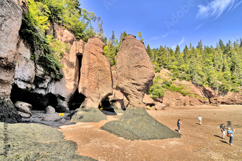 The Bay of Fundy between the Canadian provinces of New Brunswick and Nova Scotia, with extremely high tidal range.