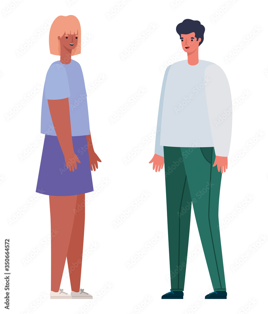 Woman and man avatar cartoon vector design