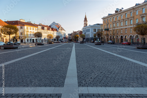 04-19-2020. Vilnius, Lithuania. Empty city street during the outbreak of COVID -19.