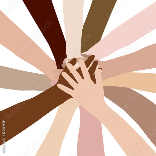 Teamwork concept with different race hands putting together and hold hand