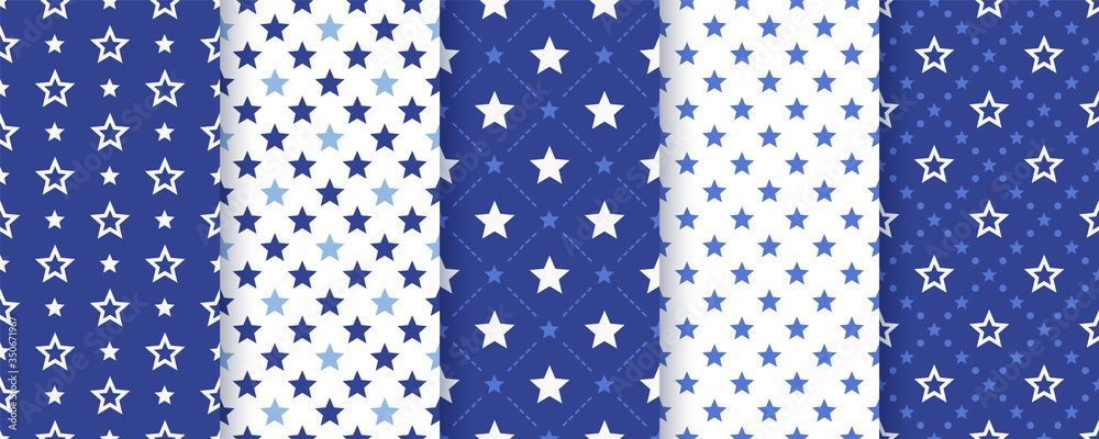 Star seamless pattern. Vector. Backgrounds with stars. Set abstract  geometric textures. Cute navy blue prints. Holiday patriotic simple  wallpaper. Color illustration. Stock Vector | Adobe Stock