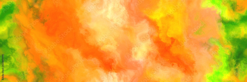 seamless abstract watercolor background with watercolor paint with vivid orange, dark green and khaki colors. can be used as web banner or background