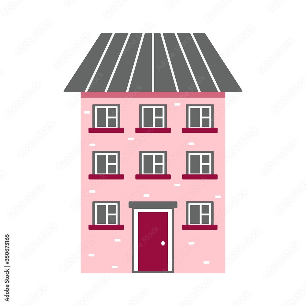 Cute dwelling house with bright colors, high-rise. Isolated vector illustration in a flat style. Home sweet home Cute dwelling house with bright colors, high-rise. Isolated vector illustration in a flat style. Home sweet home