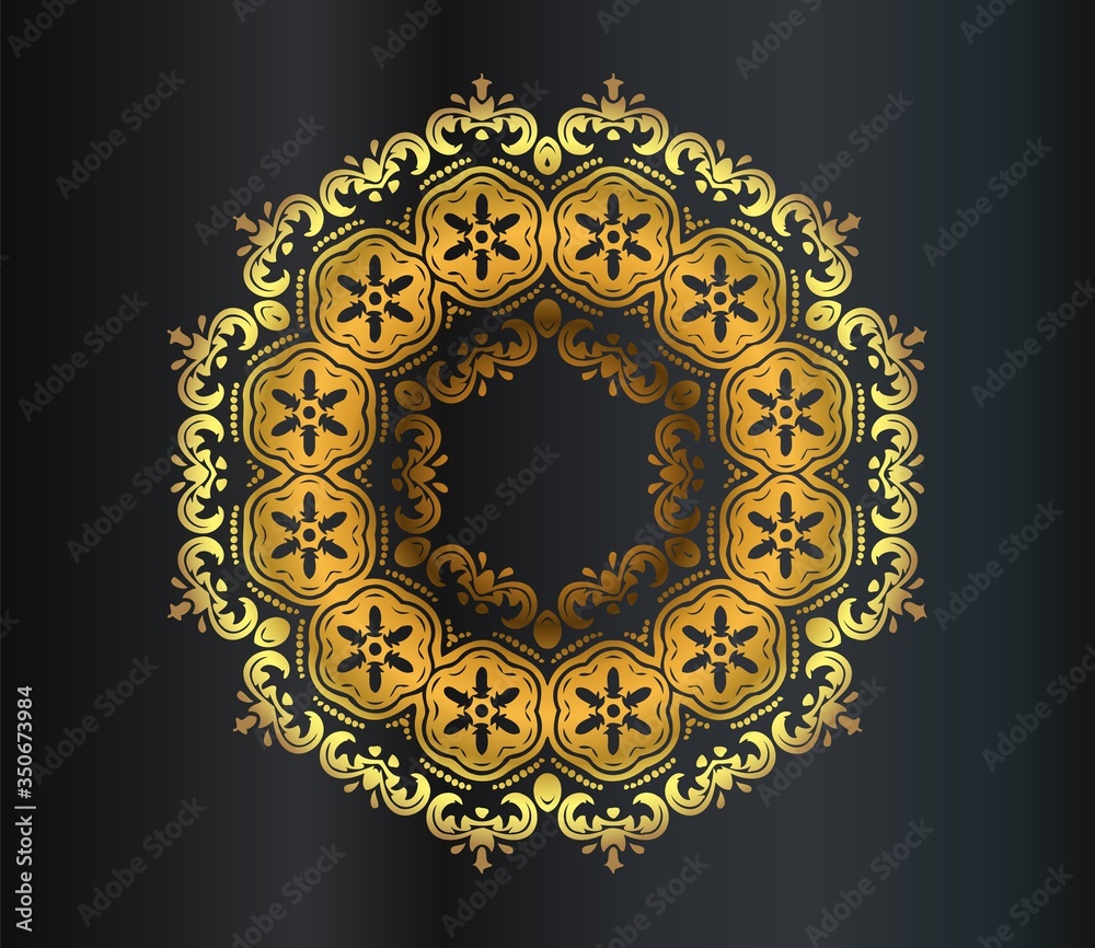 Mandala, amulet. Round vintage ornament, medallion floral . Esoteric gold symbol