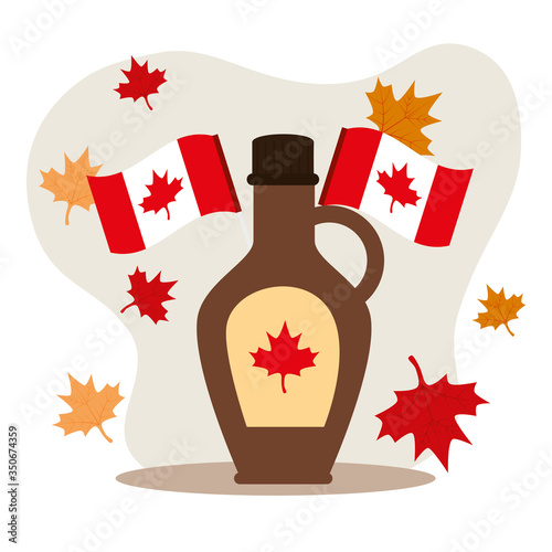 happy canada day with maple syrup and decoration vector illustration design