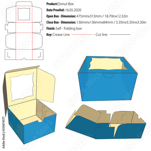 Donut box packaging template self lock die cut - vector