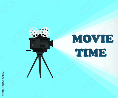 Movie time concept. Template for movie poster, banner. Spend time with a movie, advertising Illustration of a movie projector
