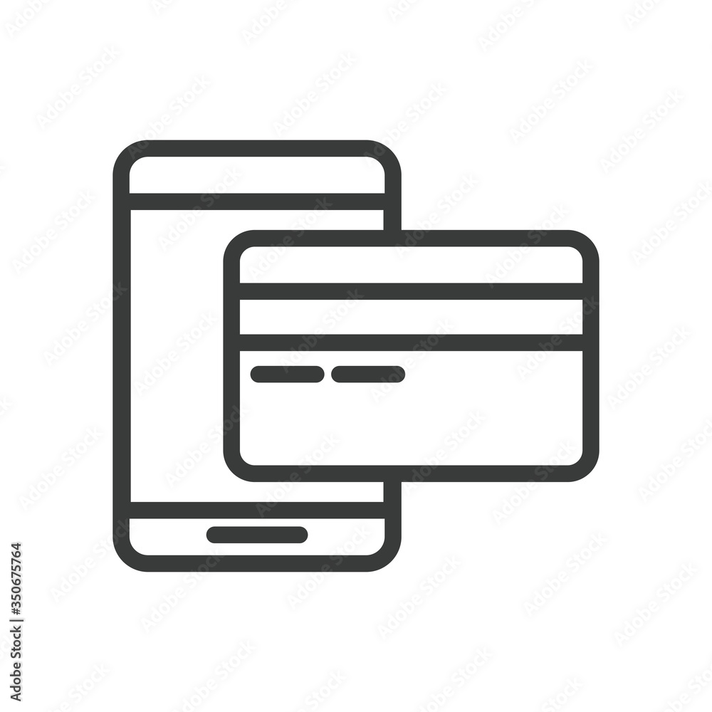 smartphone with credit card line style icon smartphone with credit card line style icon