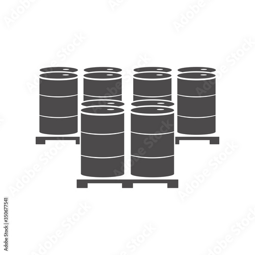 Metal barrels on a pallet icon in flat style.Vector illustration.