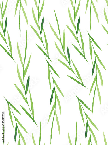 A watercolor pattern with green leaves drawn in watercolor.