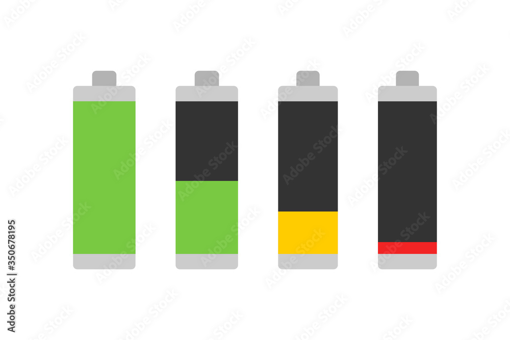 Battery levels. Battery charging level. Set of battery charging charge indicator icons. Vector illustration Battery levels. Battery charging level. Set of battery charging charge indicator icons. Vector illustration
