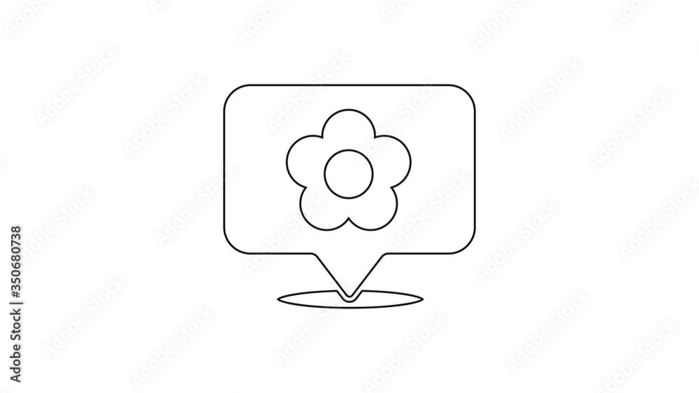Black line Location with flower icon isolated on white background. 4K Video motion graphic animation Black line Location with flower icon isolated on white background. 4K Video motion graphic animation