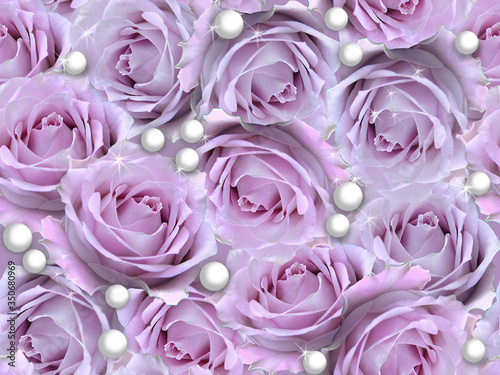 Seamless pattern with purple roses with beads.