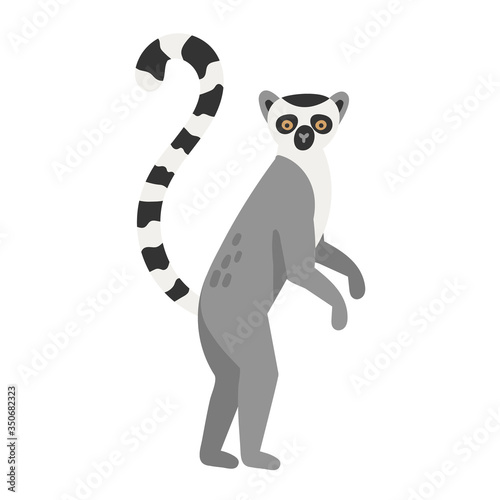 Lemur Cartoon character stay. Flat animal icon. Vector illustration isolated on white background.