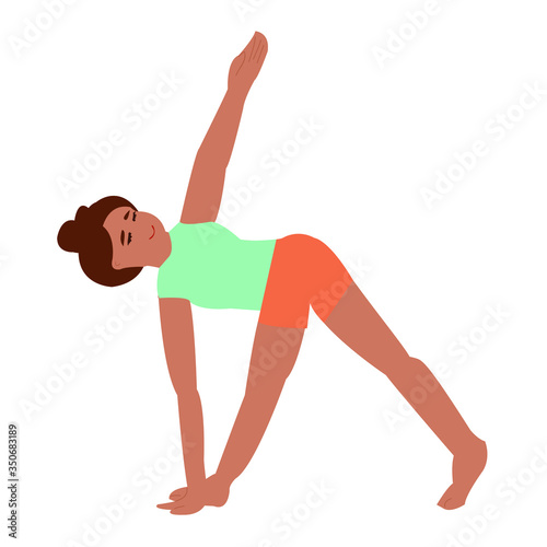 tanned girl practices yoga. doing yoga alone