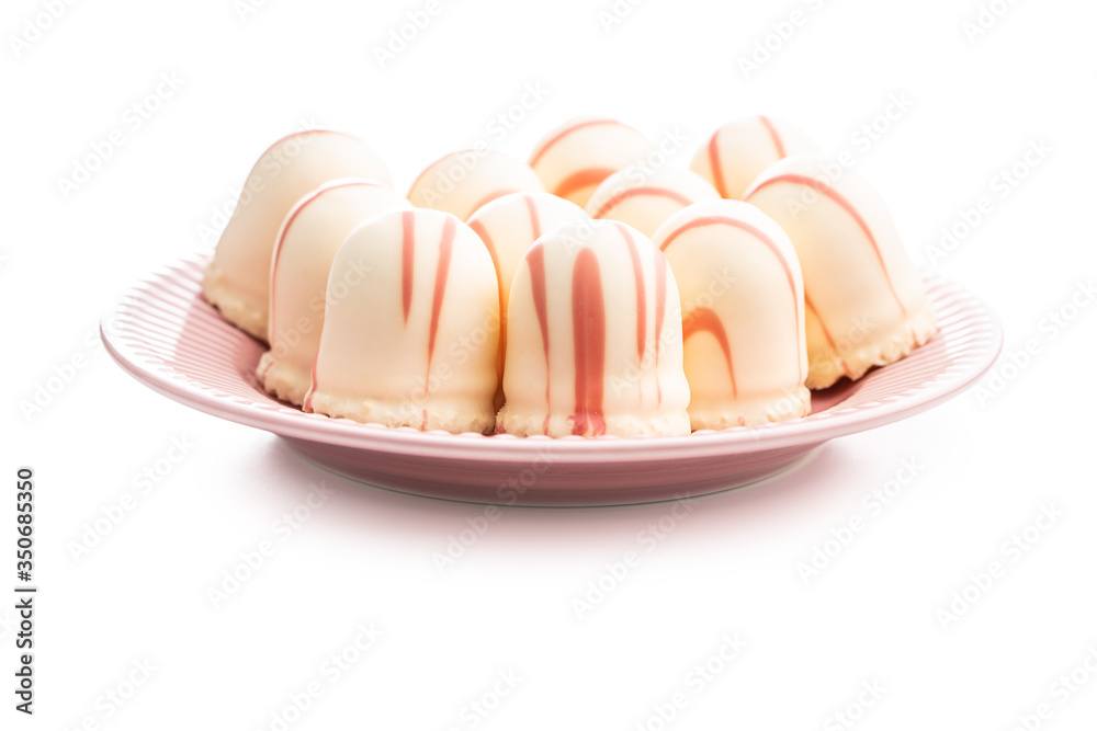 Sweet foam dessert. Marshmallow covered with strawberry icing. Sweet foam dessert. Marshmallow covered with strawberry icing.