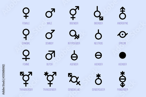 Set of gender symbols. Sexual orientation signs