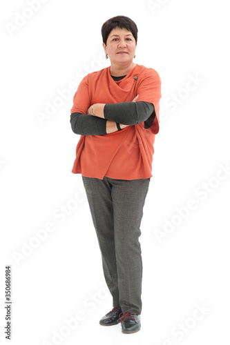 Casual woman standing isolated over a white background