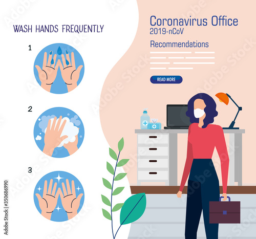 campaign of recommendations of 2019 ncov at office vector illustration design