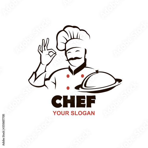 moustached chef man design with dish in hand isolated on white background