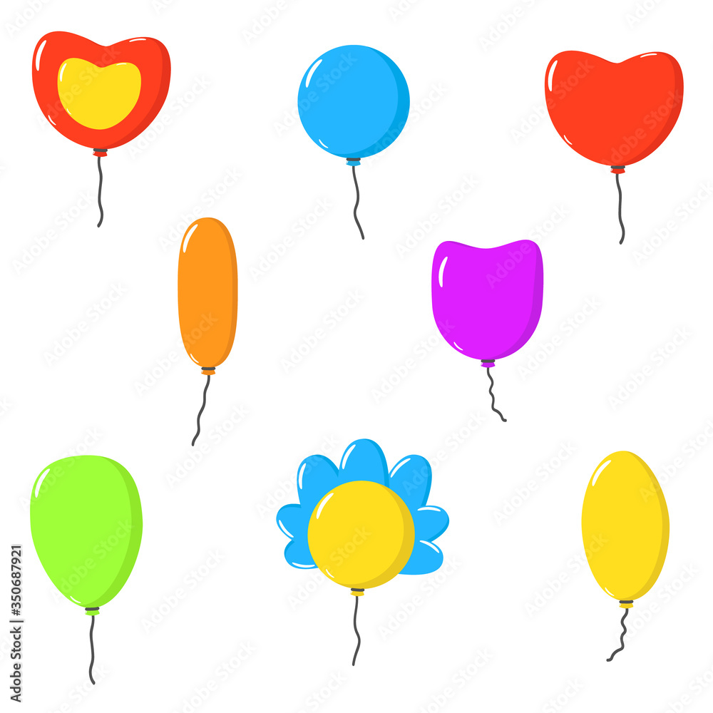 Set of colourful vector balloons. On white background.