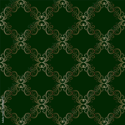 Green Wallpaper, Vector Background with gold, Luxurious, Wallpaper, Luxury geometric seamless vector pattern in vintage fashion design, printing, fashion design,wedding and invitation.