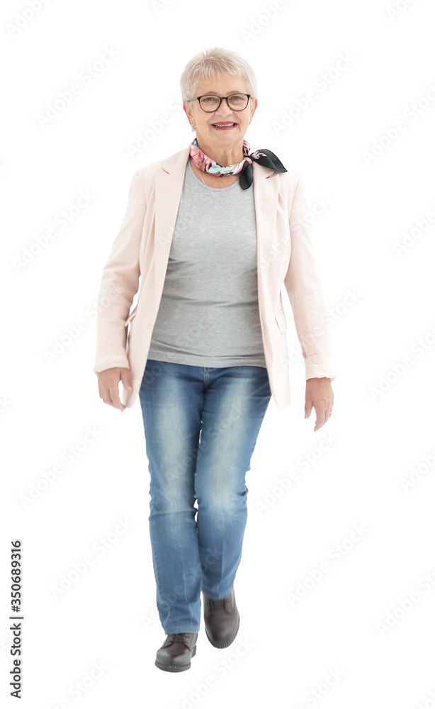 asual woman walking from side to side isolated over a white background asual woman walking from side to side isolated over a white background