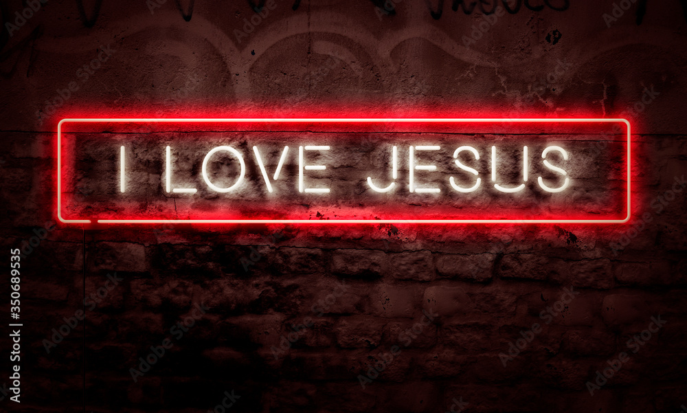 Fototapeta premium I Love Jesus Neon Sign Creative Christian Concept