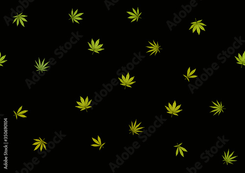 Cannabis leaves seamless pattern, background. Vector illustration in green colors Isolated on black background.