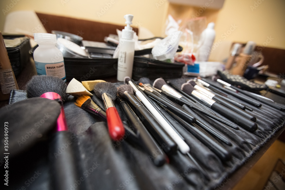 Fototapeta premium Cosmetics, brushes, foundations, mascara, makeup artist, beautician, stylist
