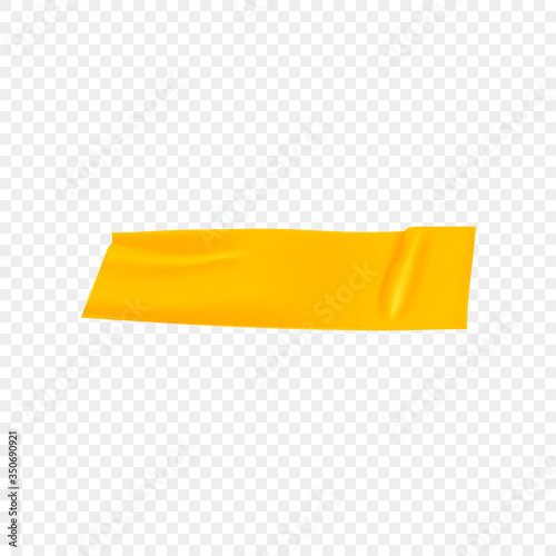 Yellow duct repair tape isolated on transparent background. Realistic yellow adhesive tape piece for fixing. Adhesive paper glued. Realistic 3d vector illustration