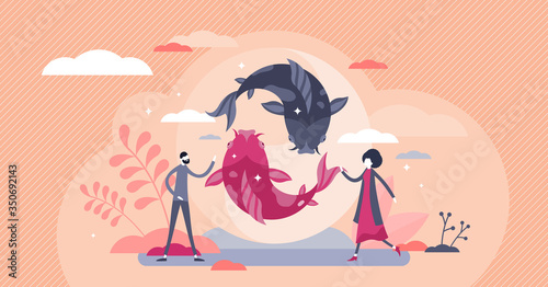 Koi fish vector illustration. Asian culture element flat tiny person concept