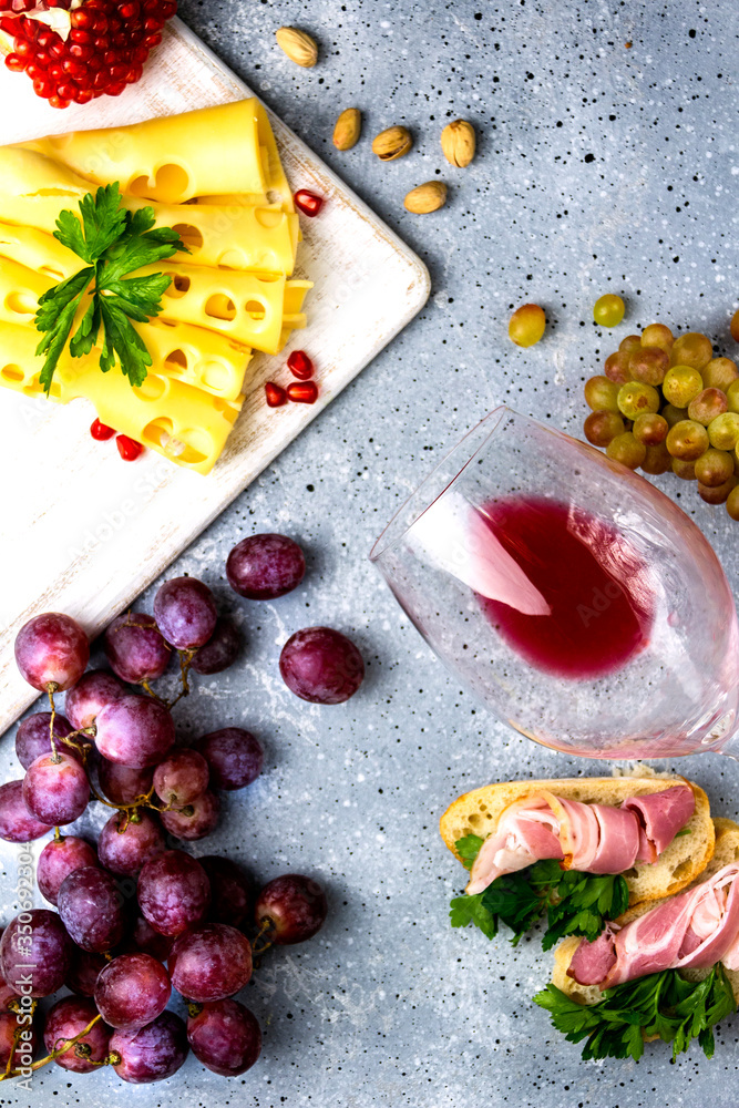 Glass of red wine and cheese Glass of red wine and cheese