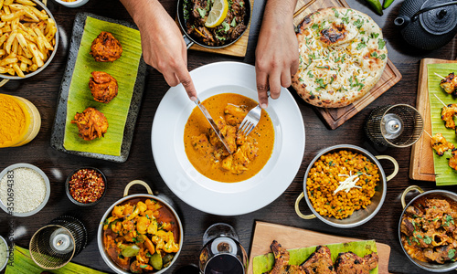 Indian Cuisine Curry Naan Chicken Platter Gourmet 