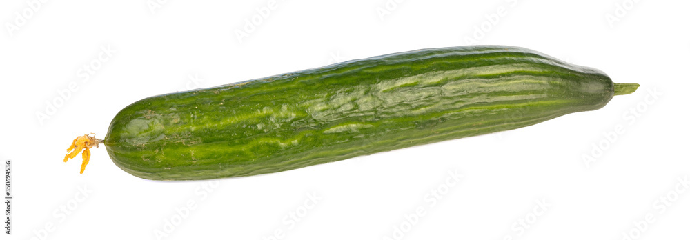 Fresh cucumber with its dried flower on white background Fresh cucumber with its dried flower on white background