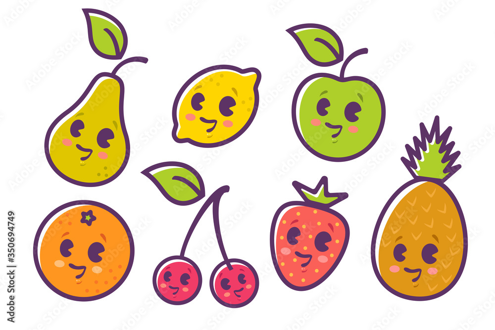 fruits in kawaii style fruits in kawaii style
