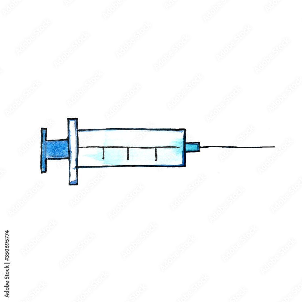 Syringes with cap isolated on white background. Watercolor hand drawing illustration for medical posts, icon, prints, pattern, banner. Syringes with cap isolated on white background. Watercolor hand drawing illustration for medical posts, icon, prints, pattern, banner.