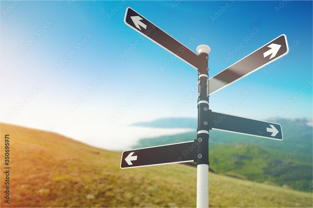 Blank directional road sing on sky background Blank directional road sing on sky background
