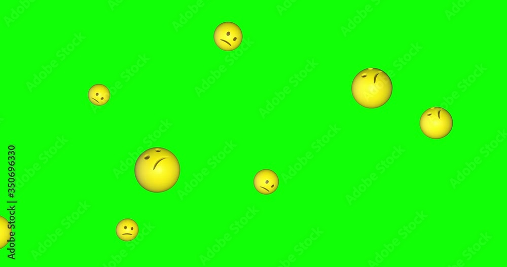 Rain of emojis confused falling on green screen background. Lol emoticons flying in chroma key. Preoccupied face reaction. Doubt expression. Social media concept. 4k animation Rain of emojis confused falling on green screen background. Lol emoticons flying in chroma key. Preoccupied face reaction. Doubt expression. Social media concept. 4k animation