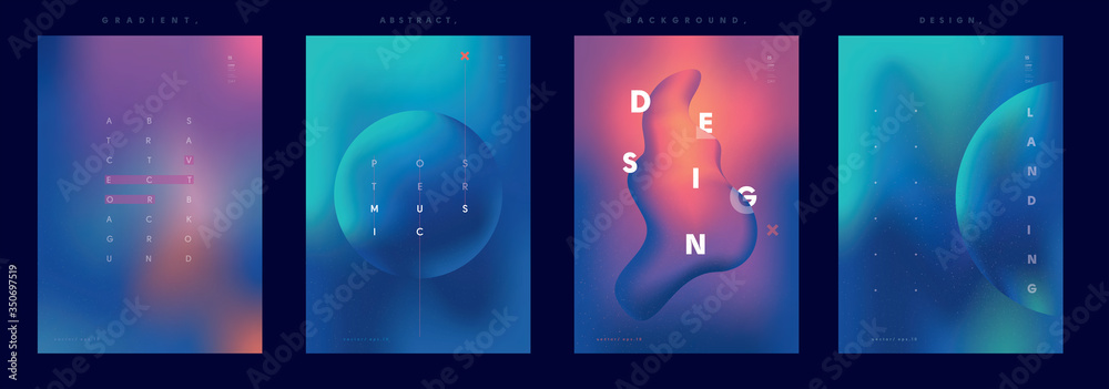 A set of vector abstract backgrounds. Gradient backgrounds, text and geometric objects. Minimalistic design.