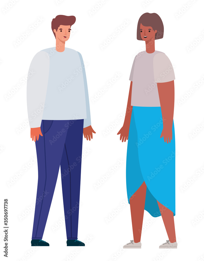 Woman and man avatar cartoon vector design