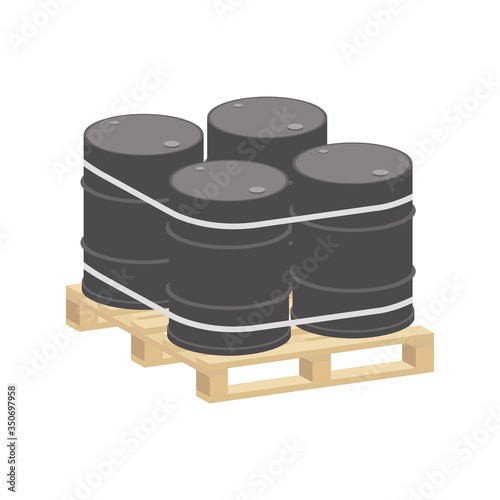 Metal barrels on a pallet.Vector isometric and 3D view.	