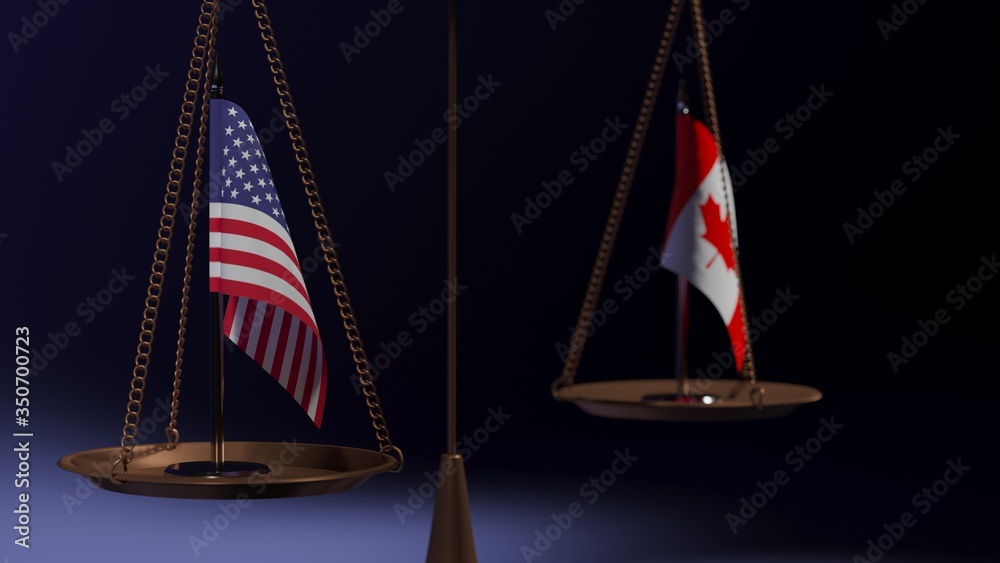 Flags of the United States of America and Canada on the bowls of the ...
