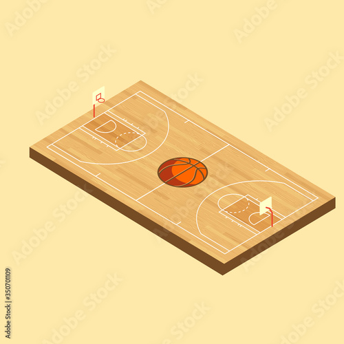 Vector Isometric Basketball wood Court