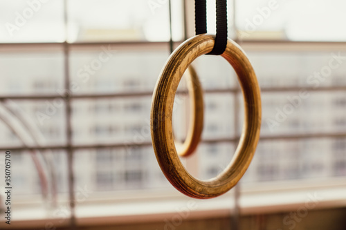 Traditional wooden gymnastic rings. home workout