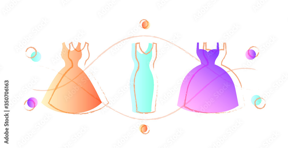 vector illustration of a female body. stylized outline of dresses under a drawing with a watercolor color