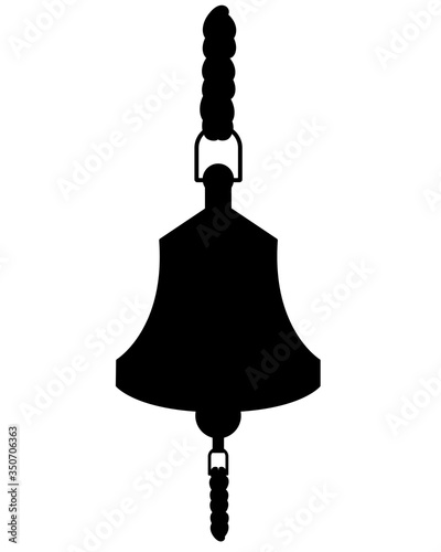 Ship bell silhouette - vector illustration for logo or sign. Ship bell for signaling with ropes - pictogram or icon. Navy.