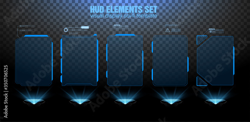 Futuristic Vector HUD Interface Screen Design. Digital callouts titles. HUD UI GUI futuristic user interface elements set. High tech screen for video game. Sci-fi concept design transparent Background