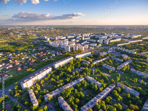 Summer evening aerial view to residential area in Kharkiv
